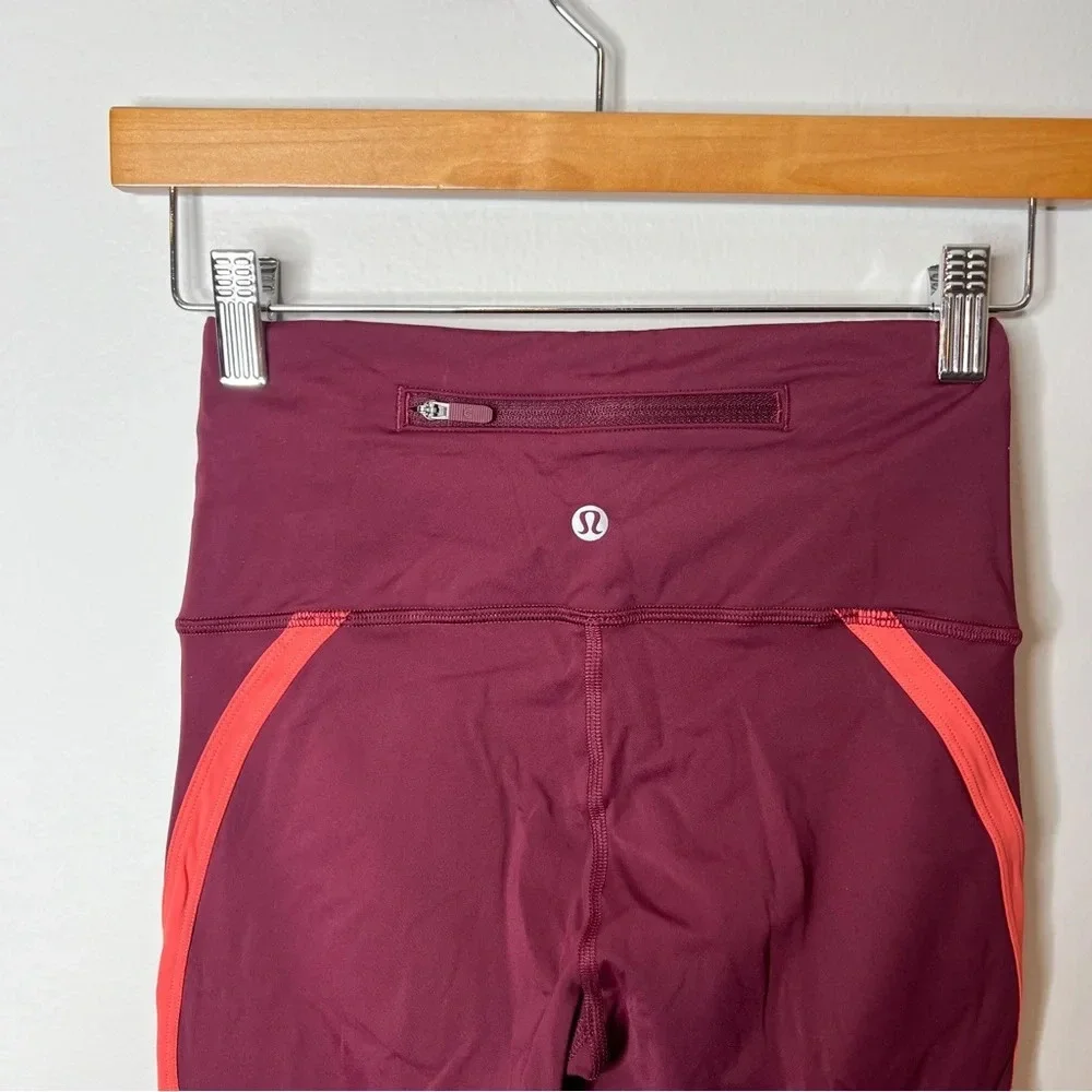 Lululemon Zip The Line Crop Leggings *23 in Deep Ruby / Poppy Coral